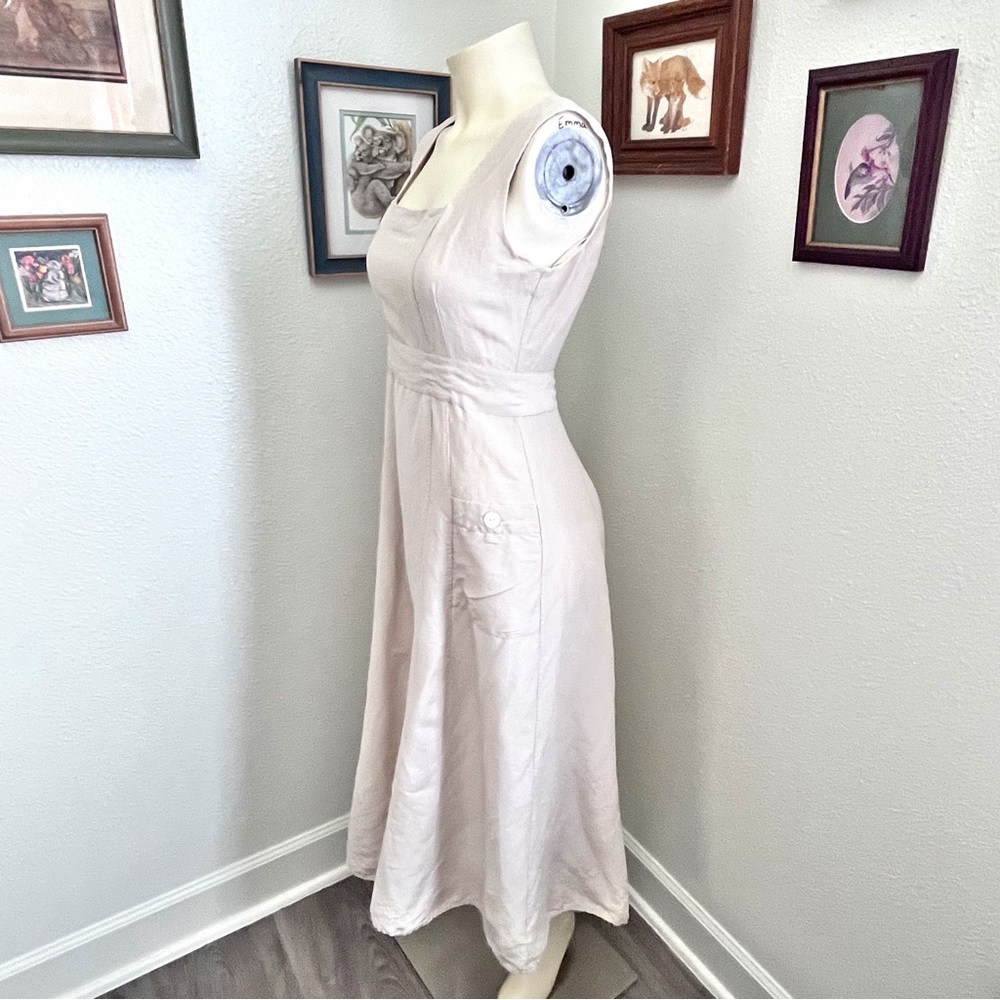 Vintage 90's The Limited Linen Silk Blend Midi Dress Square Neck Pockets - Picture 6 of 13